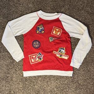 Walt Disney World Sweatshirt Top White Red Embroidered patches Women's M
